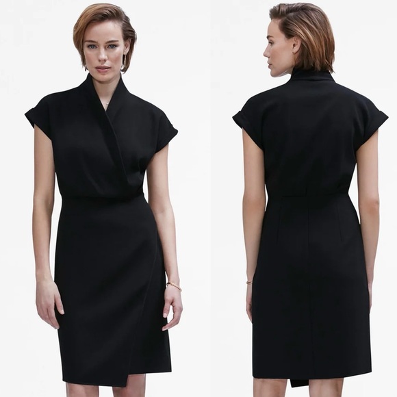 MM Lafleur The Tory Dress Black Size 0 P Career Work Office Faux Wrap Dress - Picture 2 of 16